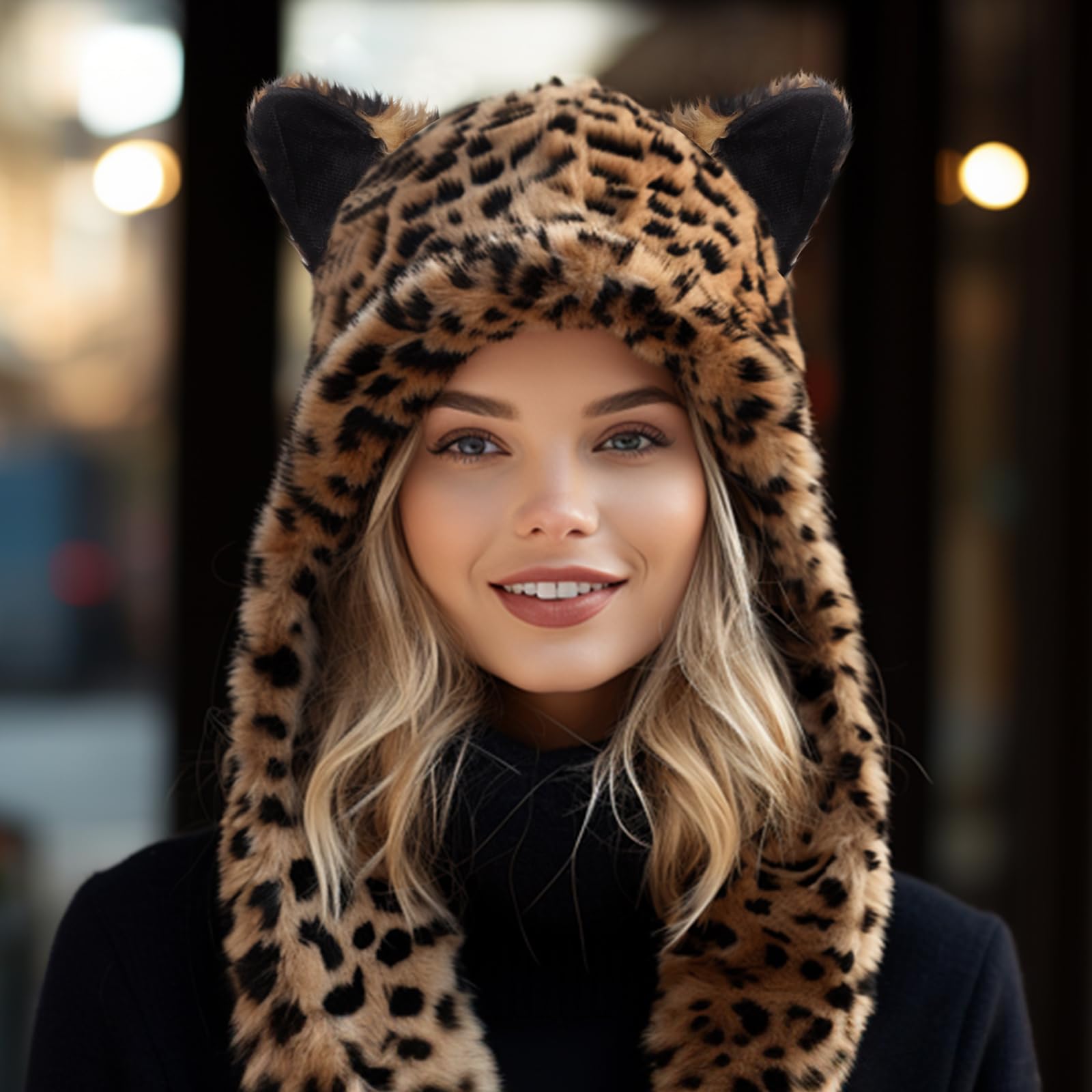 ShellKingdom rainbow leopard hood adds colorful flair to outfits.