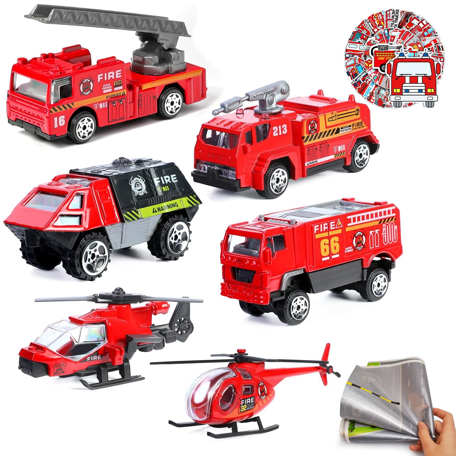Shellvcase fire truck 6pc set with durable diecast vehicles for imaginative storytelling