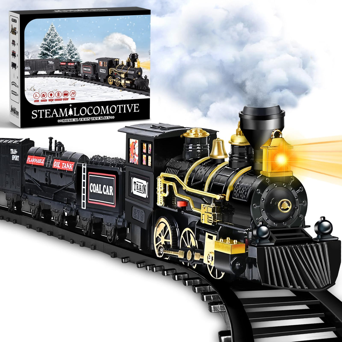 Shemira Christmas Train locomotive engine with LED lights for festive play