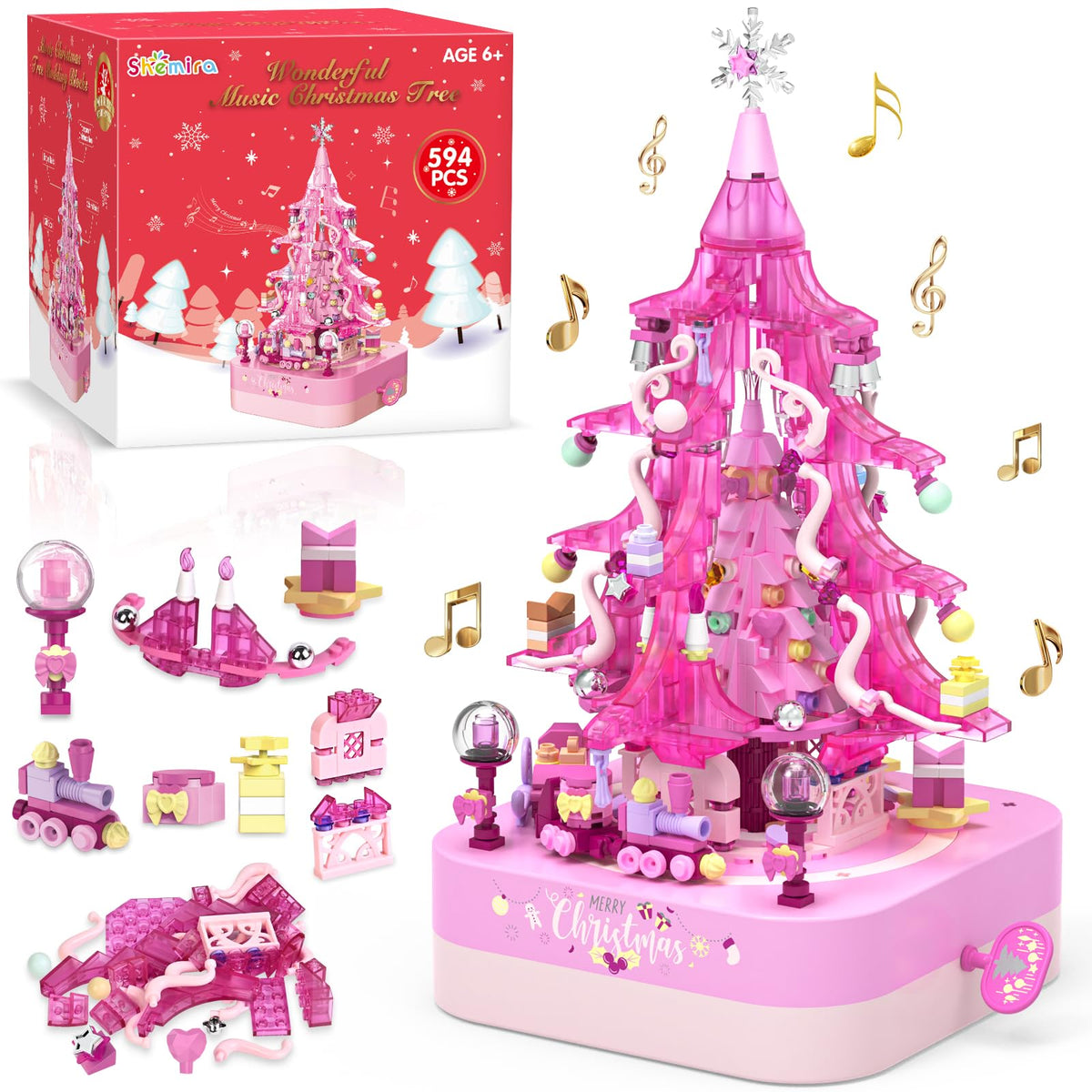 Shemira Christmas Tree Building Set: assembled tree with colorful ornaments for creative play