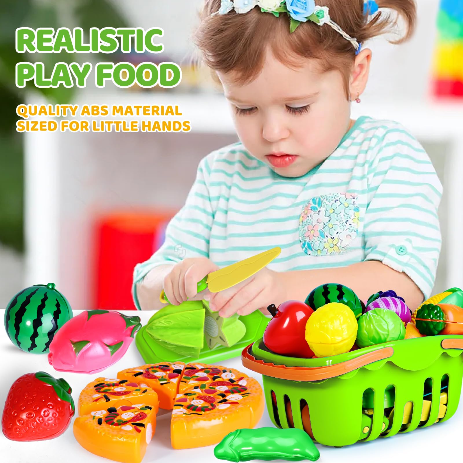 Shemira fruits and vegetables pieces set fosters color learning and imaginative meal role-play.