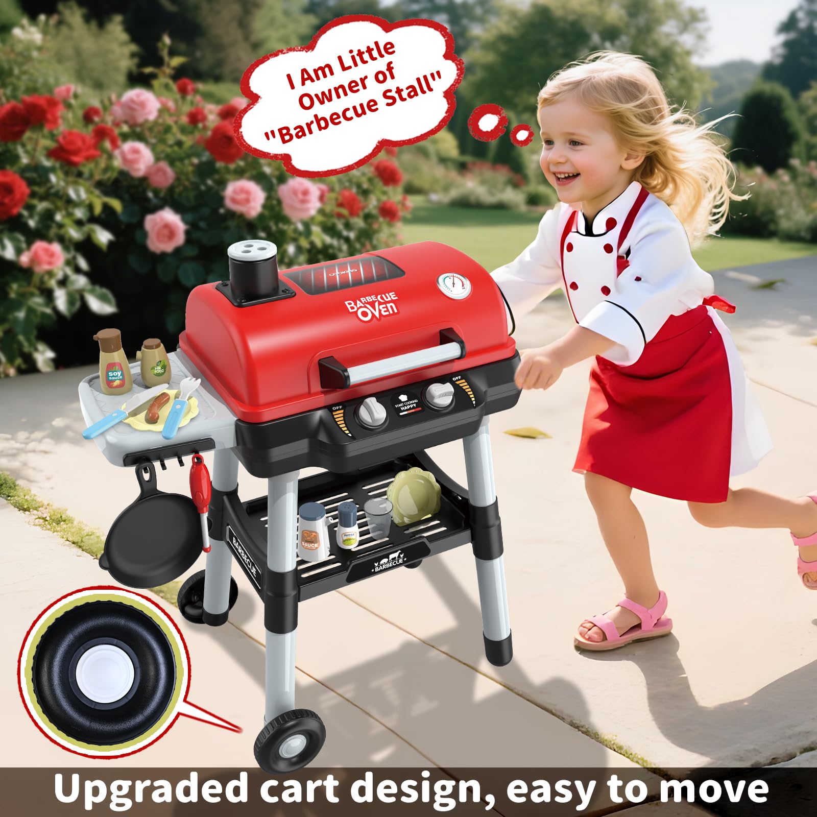 Shemira grill playset on rolling wheels for easy outdoor movement