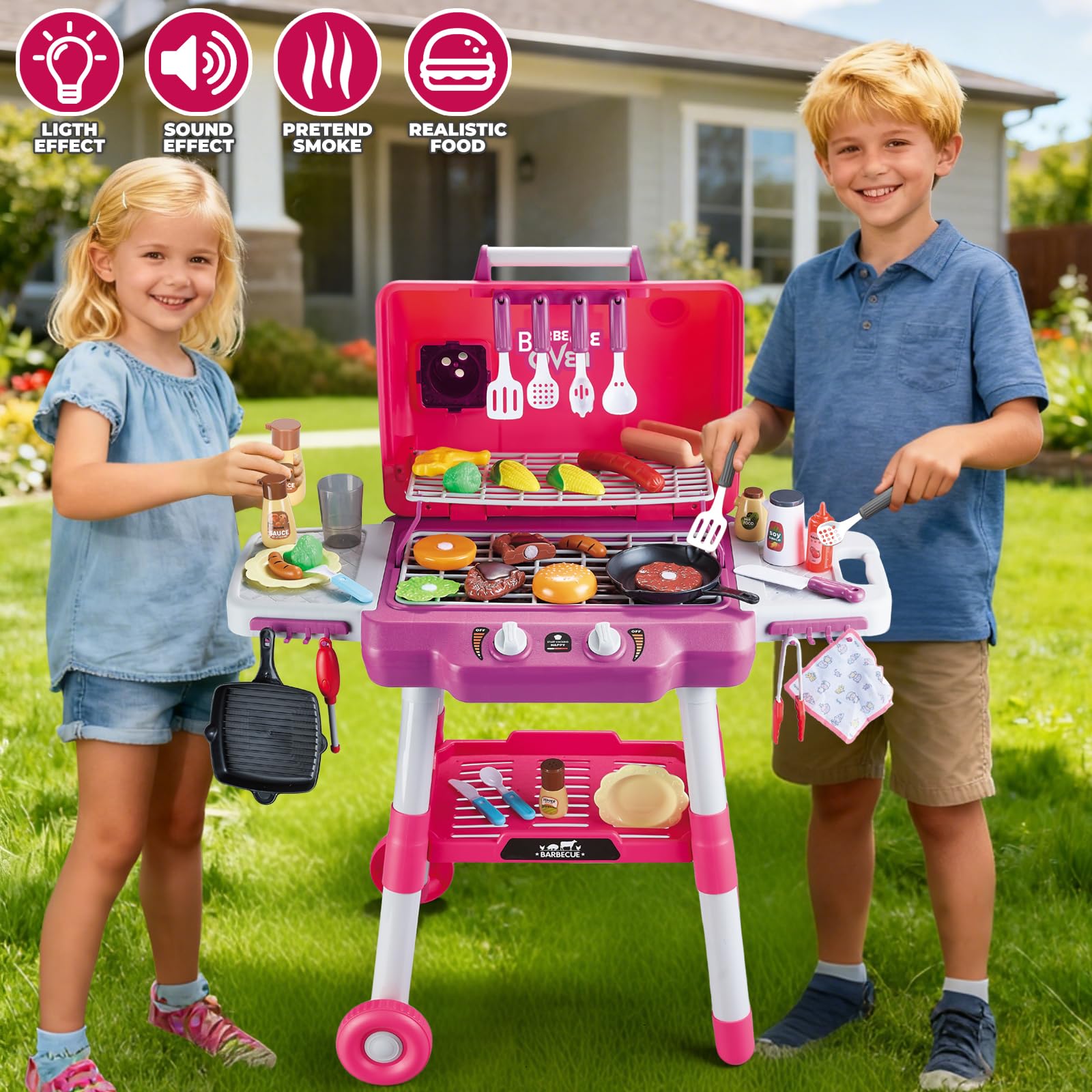 Shemira Kids Grill Playset wheels-on design for easy cart mobility.