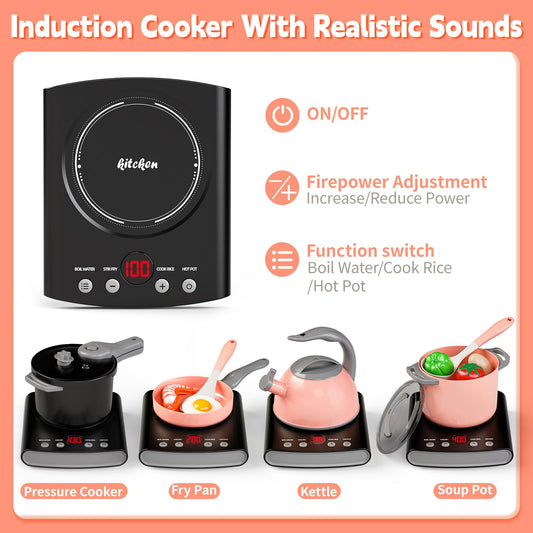 Shemira kids pots and pans set for realistic pretend meals.