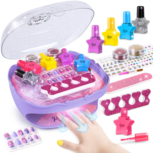 Shemira Nail Polish Kit with purple dryer for at-home pretend salon