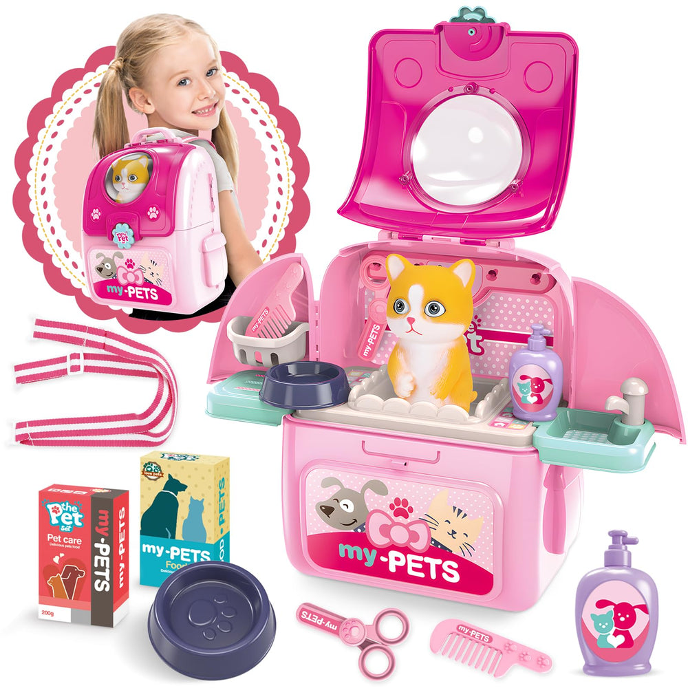 Shemira pet care playset backpack image showing portable storage for imaginative grooming play