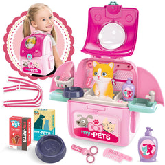 Shemira pet care playset backpack image showing portable storage for imaginative grooming play