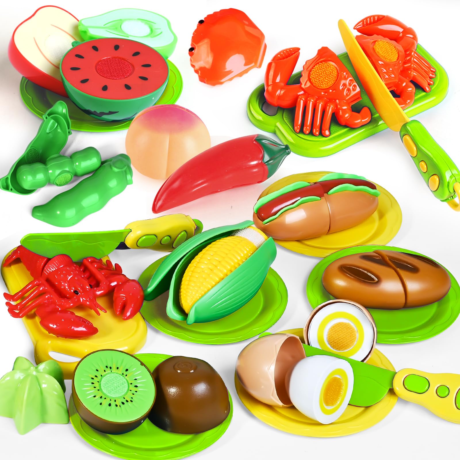 Shemira plates and serving pieces complete the pretend kitchen setup for kids.