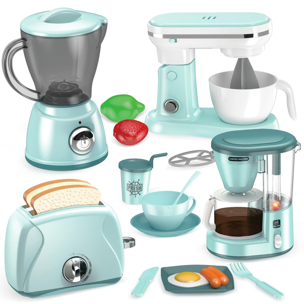 Shemira play kitchen coffee maker in action boosts imaginative pretend coffee moments.