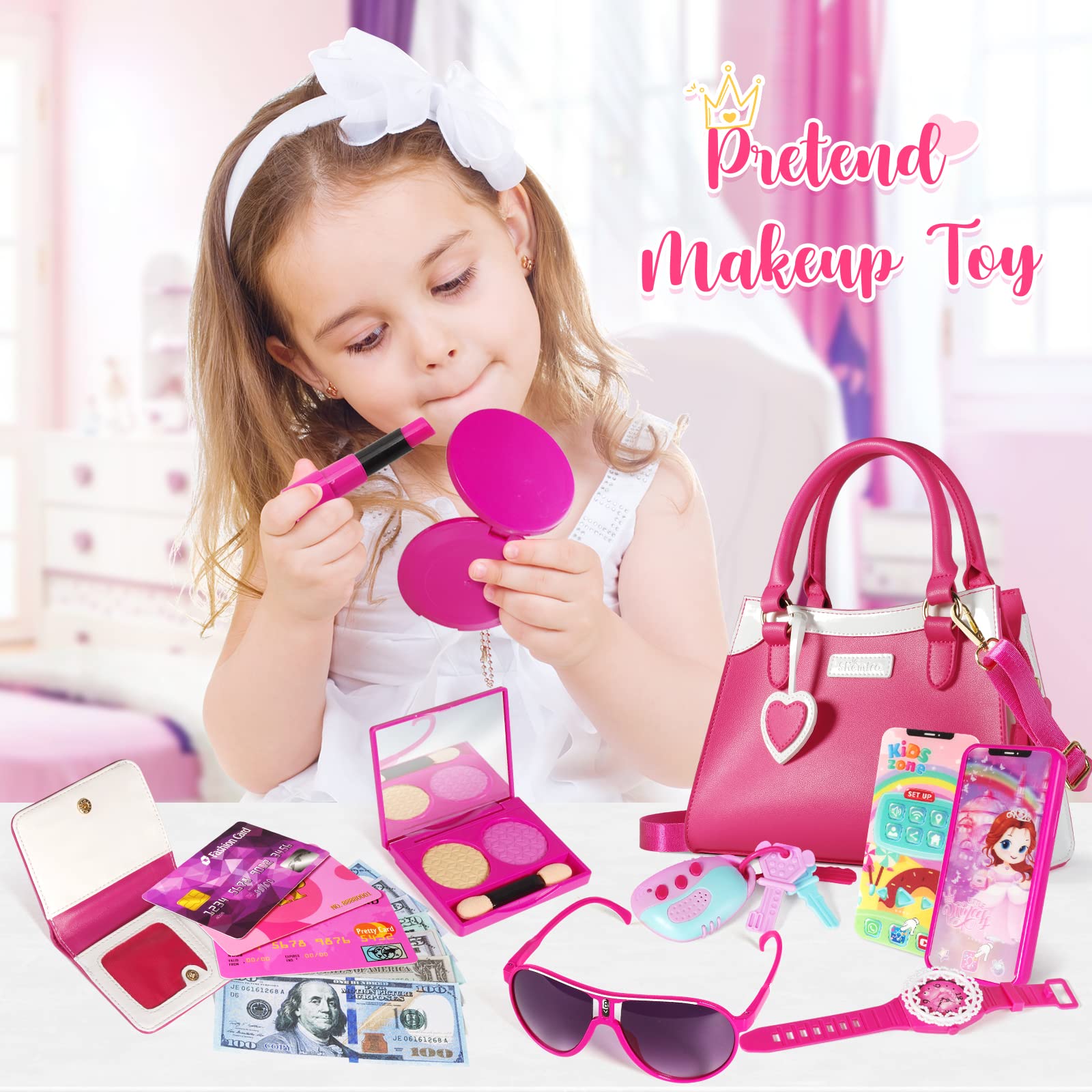 Shemira play purse makeup kit with mess-free design for safe pretend beauty.
