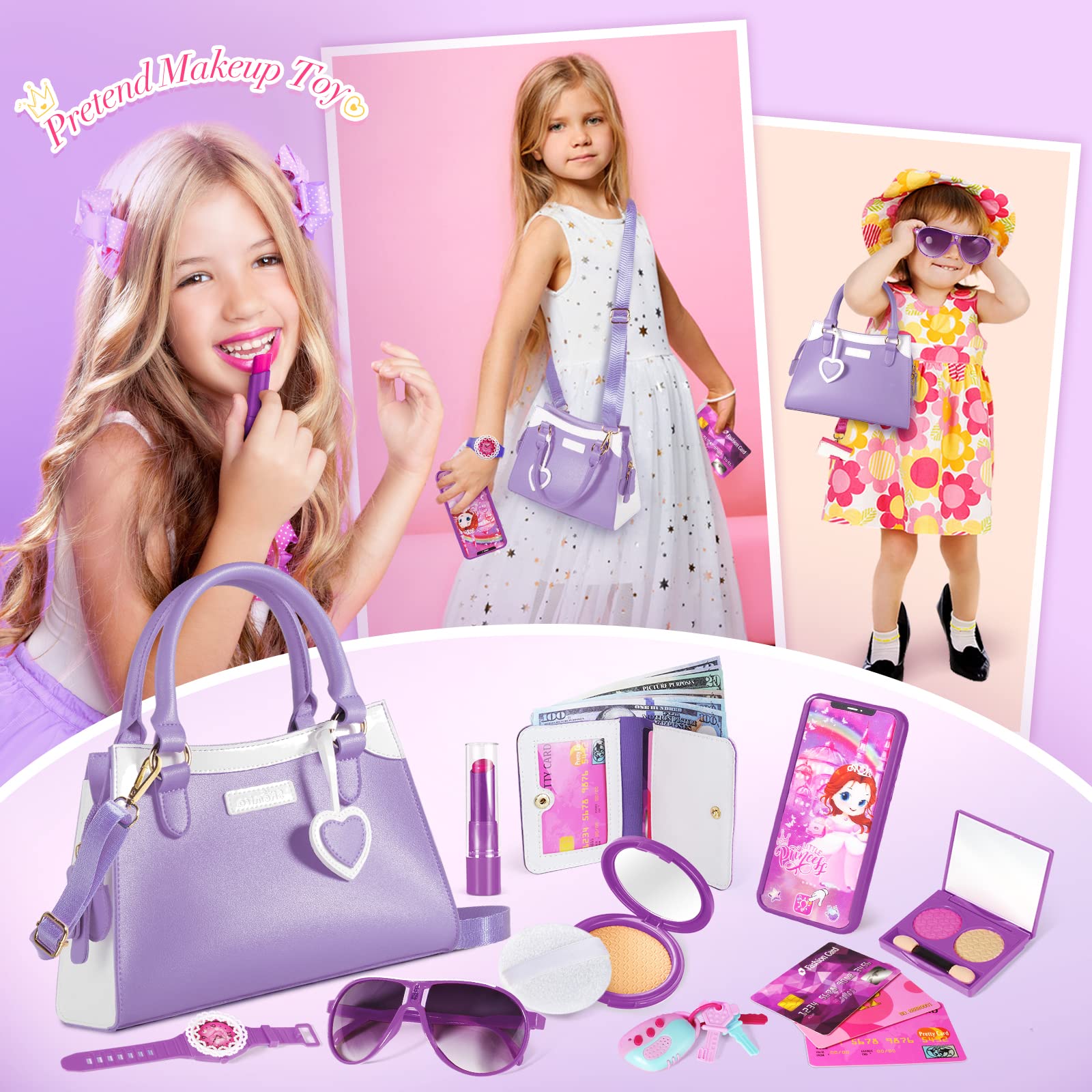 Shemira purse wallet set with cards for realistic pretend play.