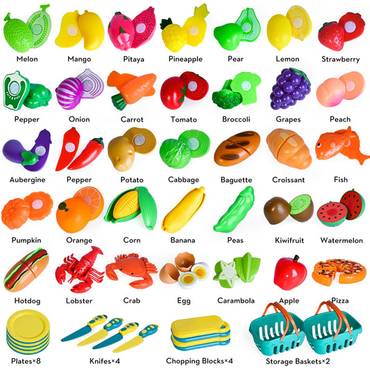 Shemira pretend food variety with fruits and vegetables for imaginative play.