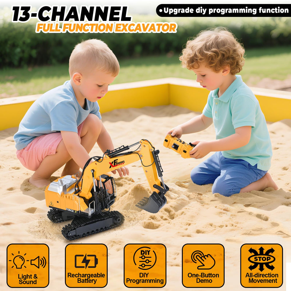 Shemira RC excavator with lights and sounds enhances realistic playtime