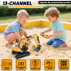 Shemira RC excavator with lights and sounds enhances realistic playtime