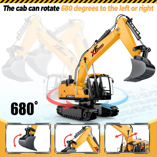 Shemira RC excavator side view showing smooth steering for precise digging