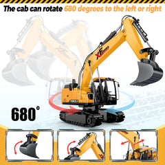 Shemira RC excavator side view showing smooth steering for precise digging
