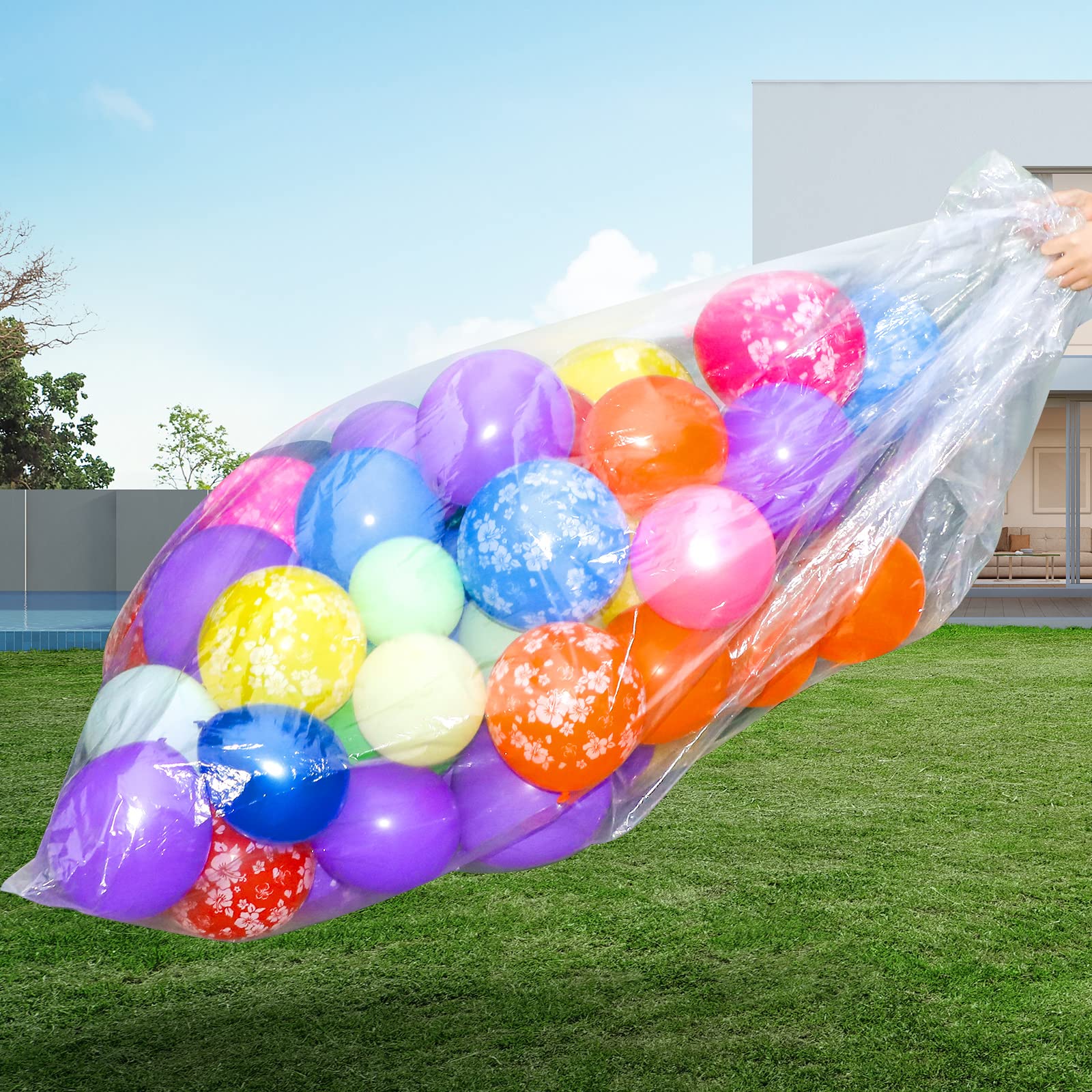 Sherr giant clear balloon bag folds flat for easy storage.