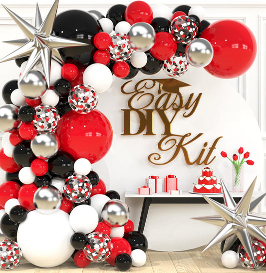 SHERYL DECOR all-in-1 red black white balloon arch kit backdrop setup benefit