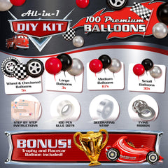 SHERYL DECOR assembled race car balloon arch shows professional look with easy setup