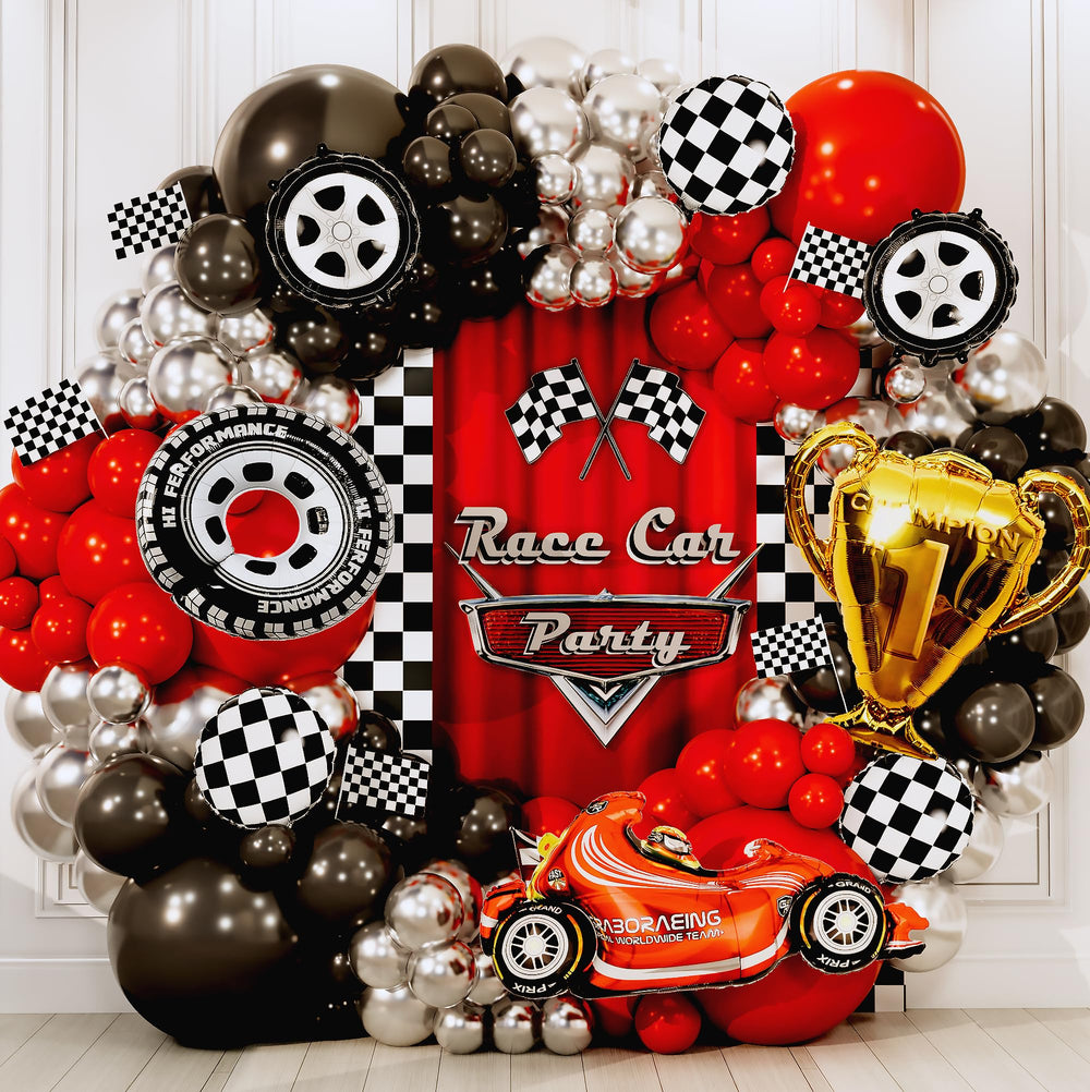 SHERYL DECOR checkered and race-car accents craft a lively display