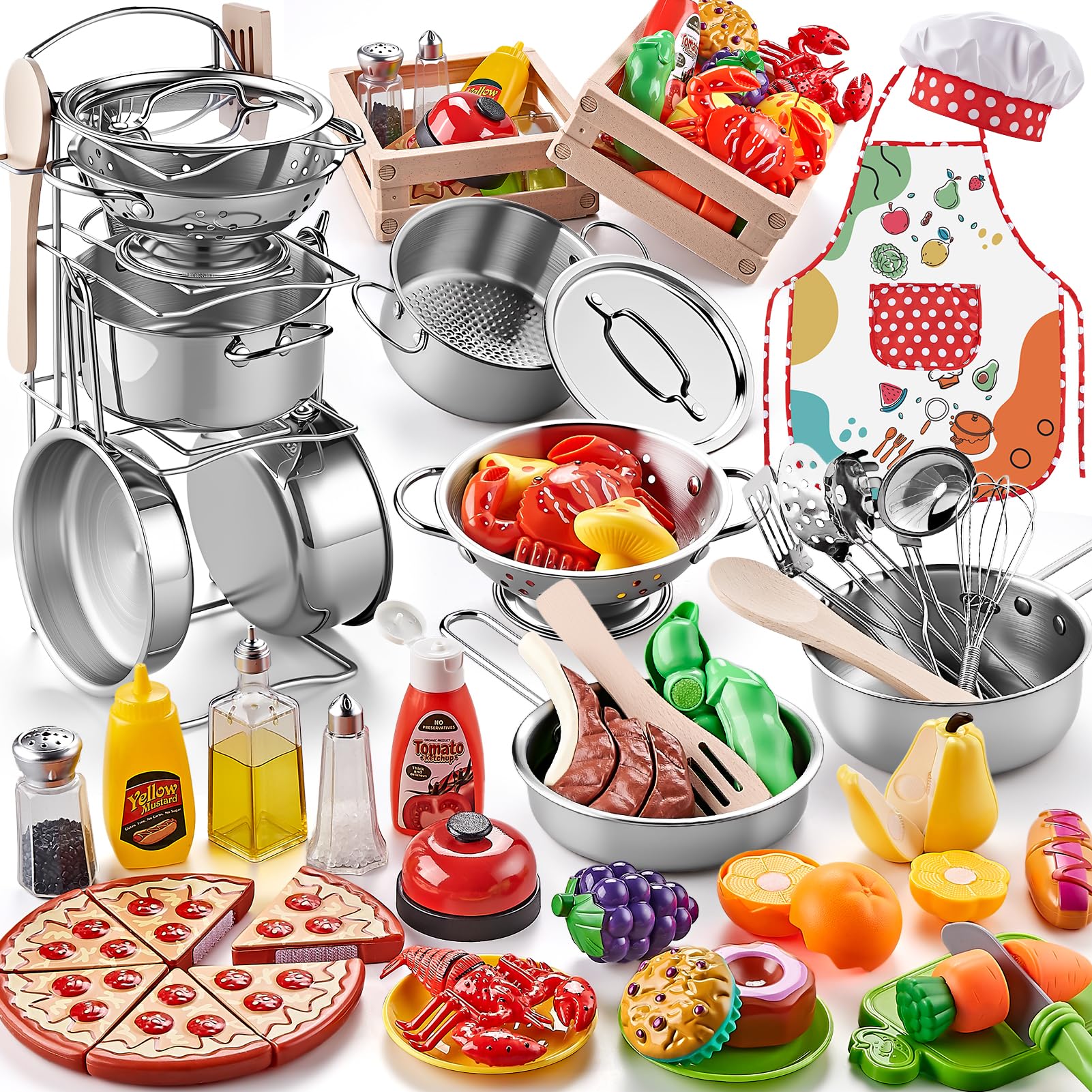 Shimirth play kitchen large stainless steel cookware shown for durable pretend cooking