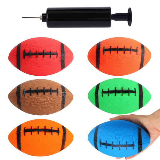 Shindel 6pcs mini inflatable footballs in bright colors for backyard play.