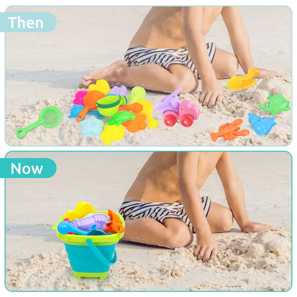 Shindel packaging shows three colorful pails ready for family trips