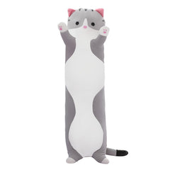 SHINUOER Cute Cat Plush Long Body Pillow front view, cozy lounging companion.