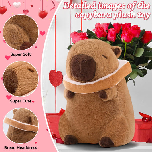SHINUOER capybara plush with bread collar, wearable headgear.