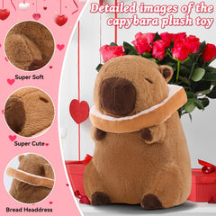 SHINUOER capybara plush with bread collar, wearable headgear.