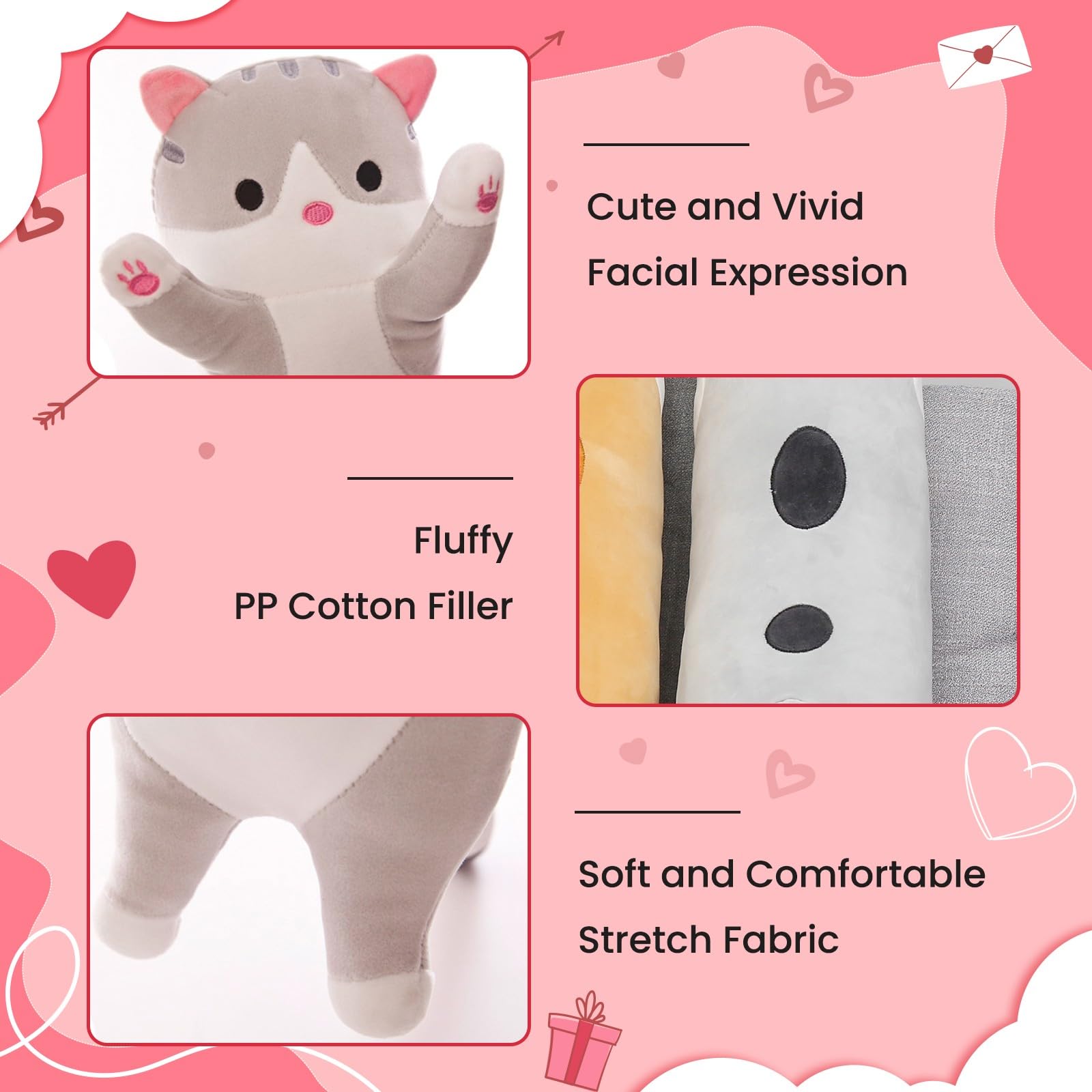 SHINUOER kawaii cat plush in pink ideal for kids' room cuddles and play.