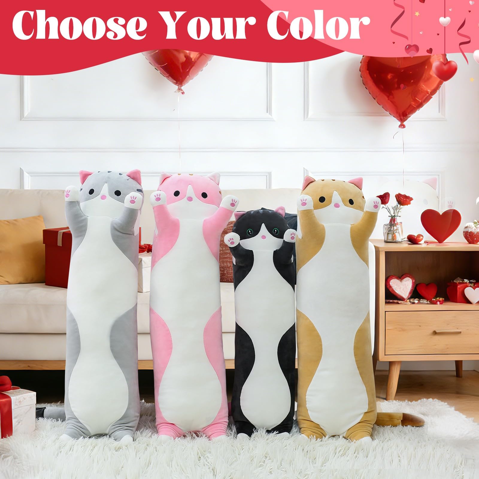 SHINUOER soft cartoon cat plush close-up highlighting fluffy padding and comfort.