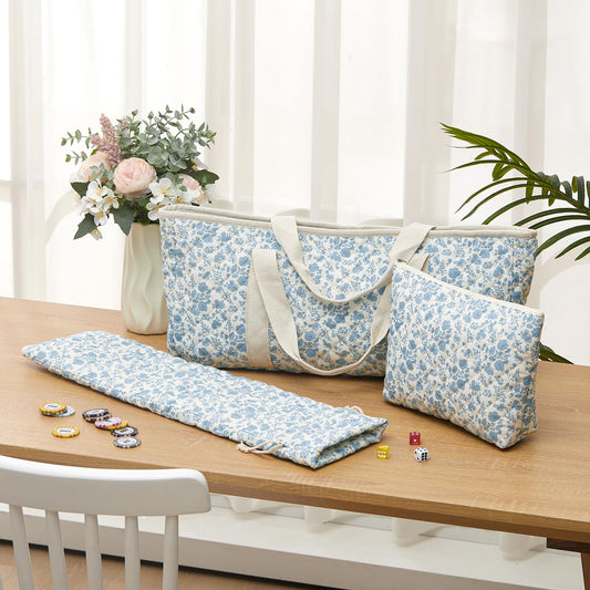 Shinylin large mahjong bag in blue floral design for full set storage