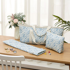 Shinylin large mahjong bag in blue floral design for full set storage