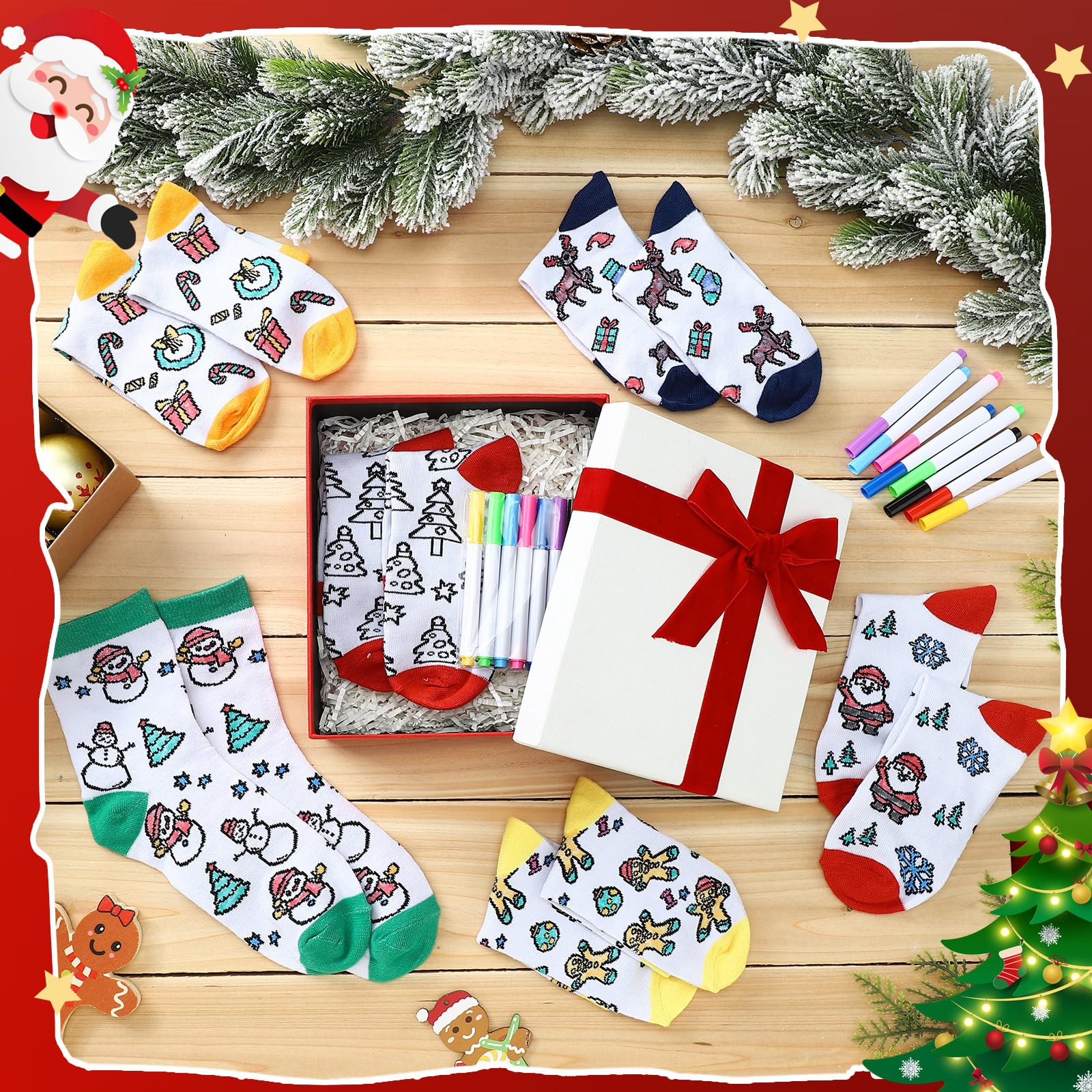 ShinyMatch socks in soft polyester-cotton fabric for comfortable doodling.