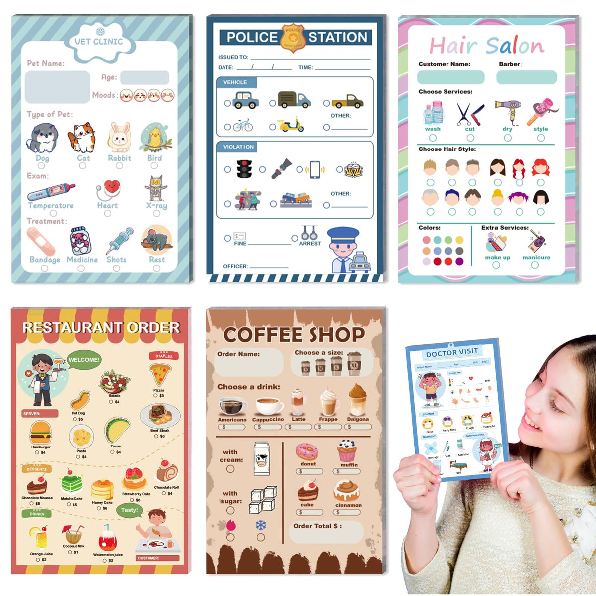 SHIQIKEJIPTY restaurant menu notepad for pretend dining and social interaction