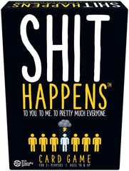 Shit Happens Misery Index card deck laid out for party ranking