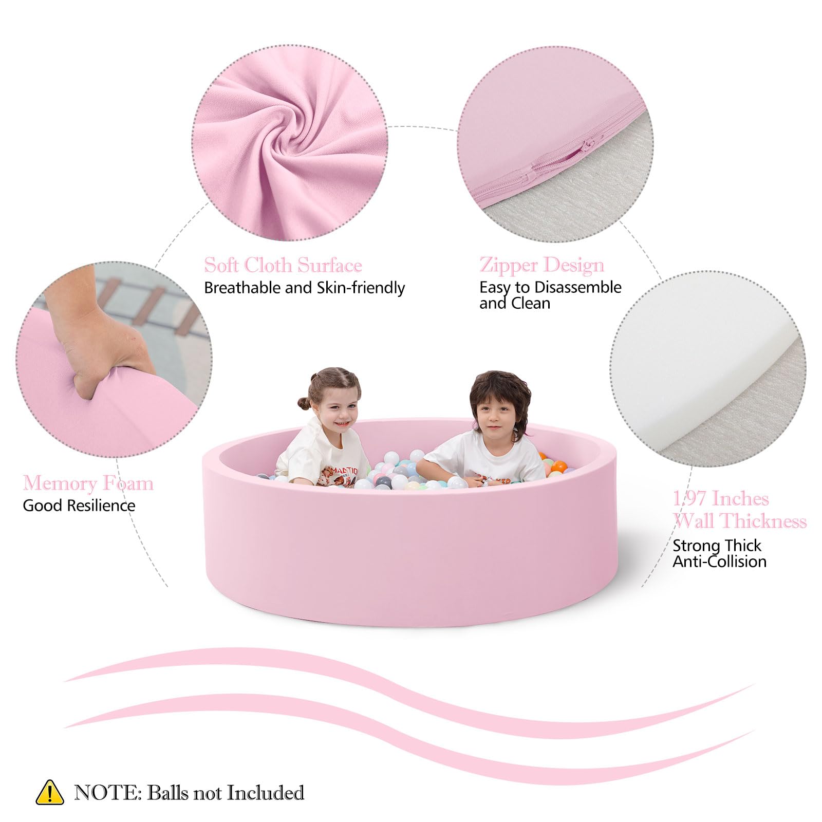 SHJADE ball pit features 2-inch thick foam cushioning for comfortable play