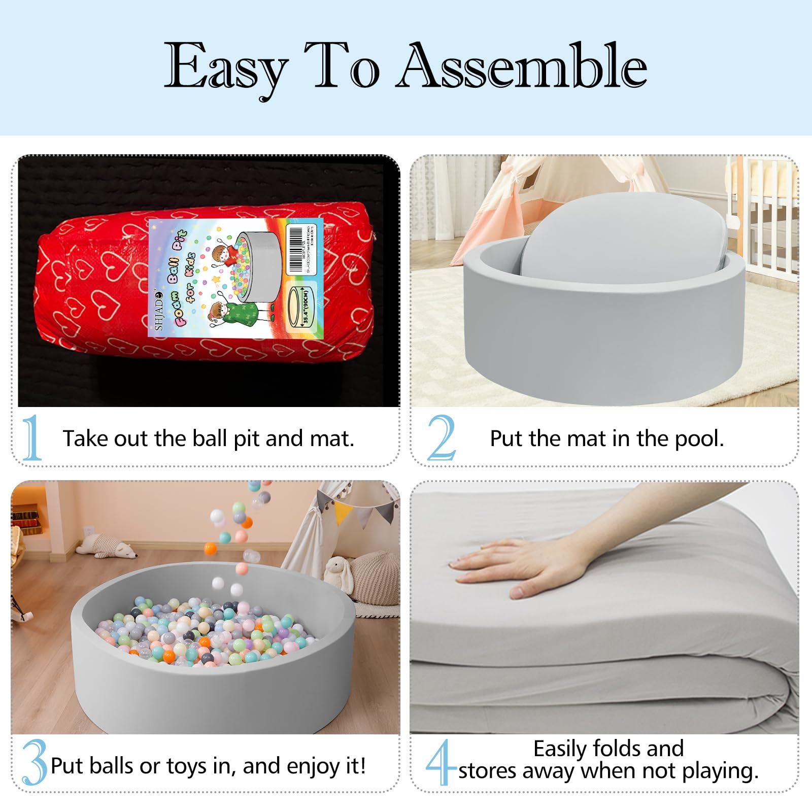 SHJADE ball pit removable washable cover for easy cleaning.