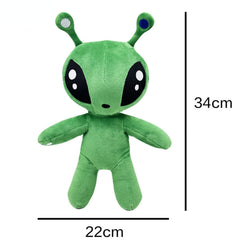 Shontay green alien plush toy demonstrates care tips for longevity