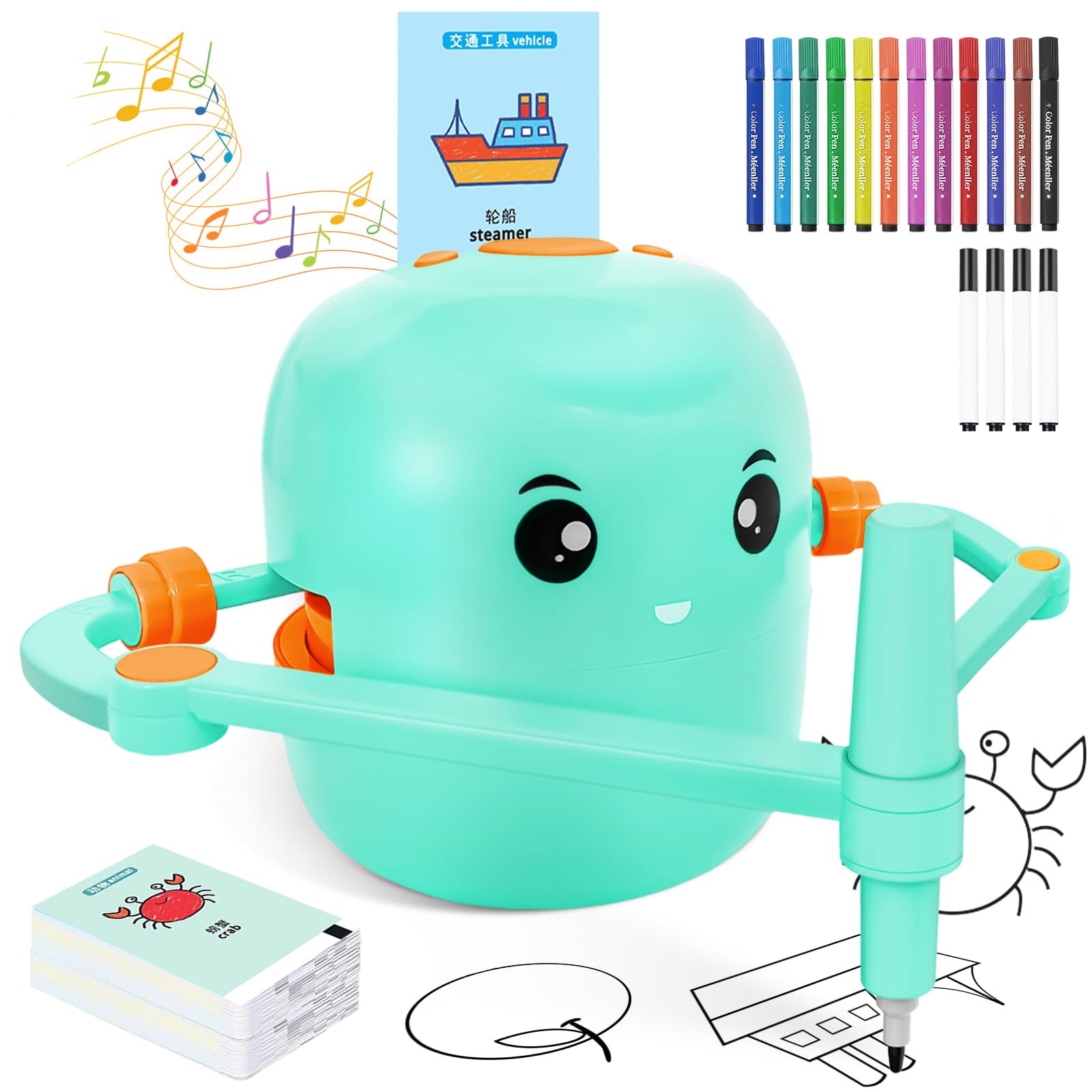 Shovira drawing robot with cards guiding kids through beginner drawing steps