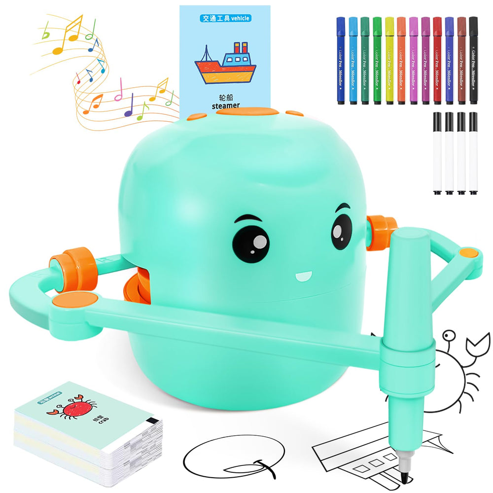 Shovira drawing robot with cards guiding kids through beginner drawing steps