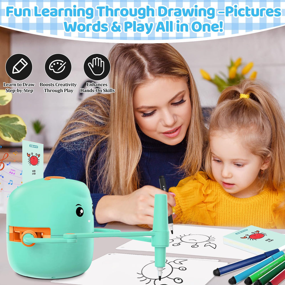 Shovira drawing robot during drawing with cheerful music playback