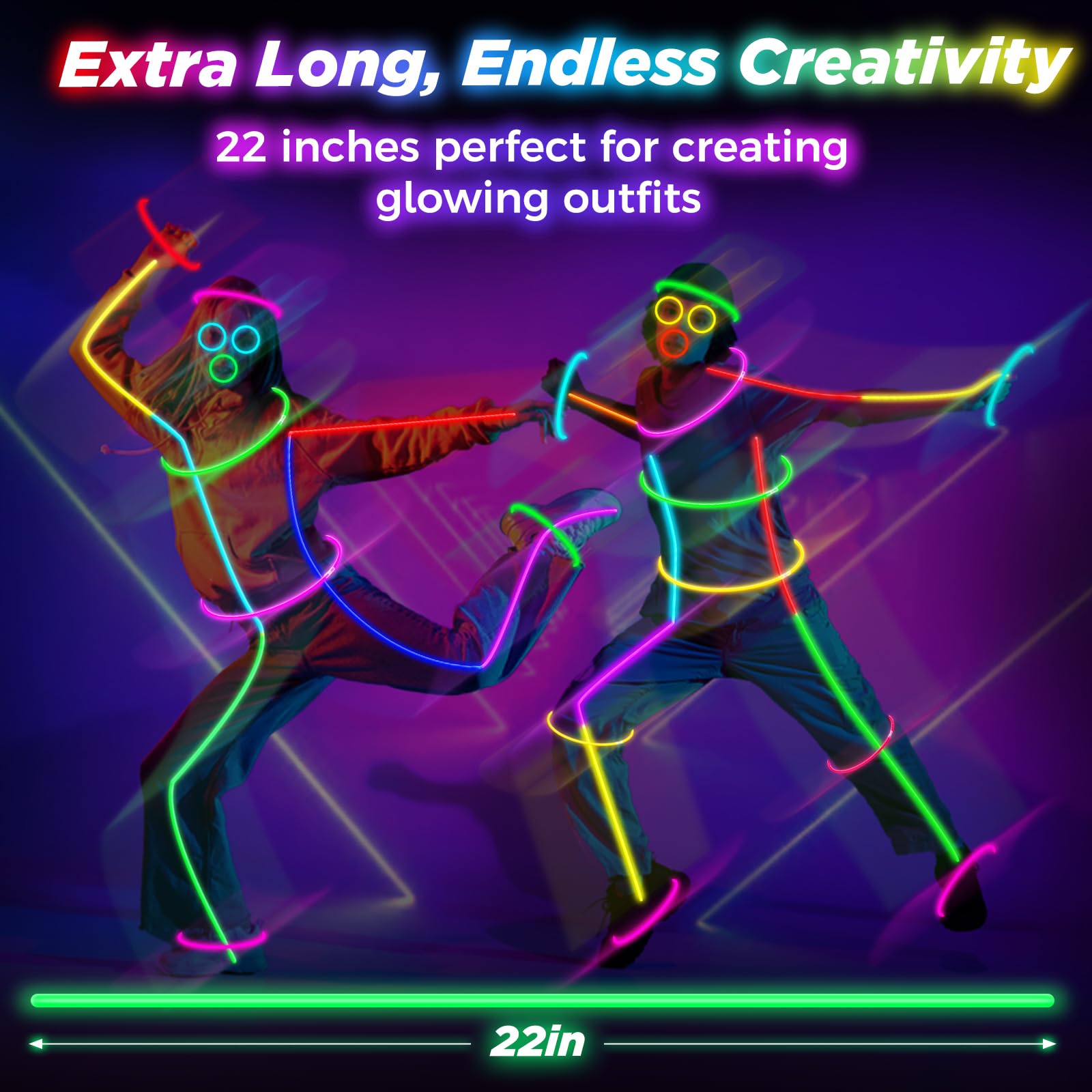 SHQDD 22 inch glow sticks in neon colors for bold visibility