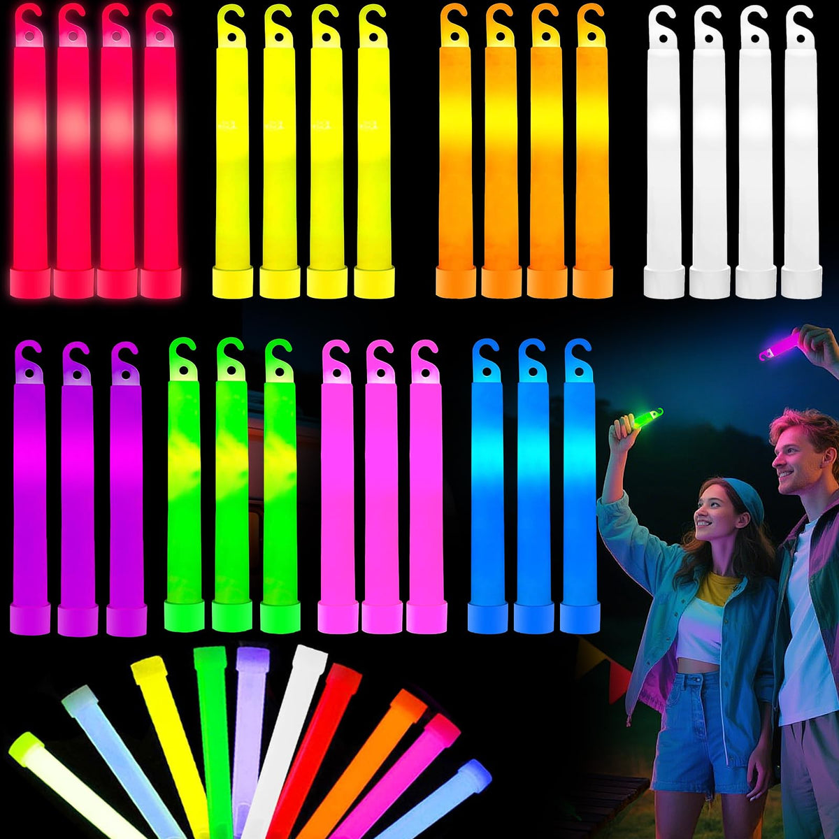 SHQDD 54Pcs glow sticks pack glows with neon colors for vibrant party fun.