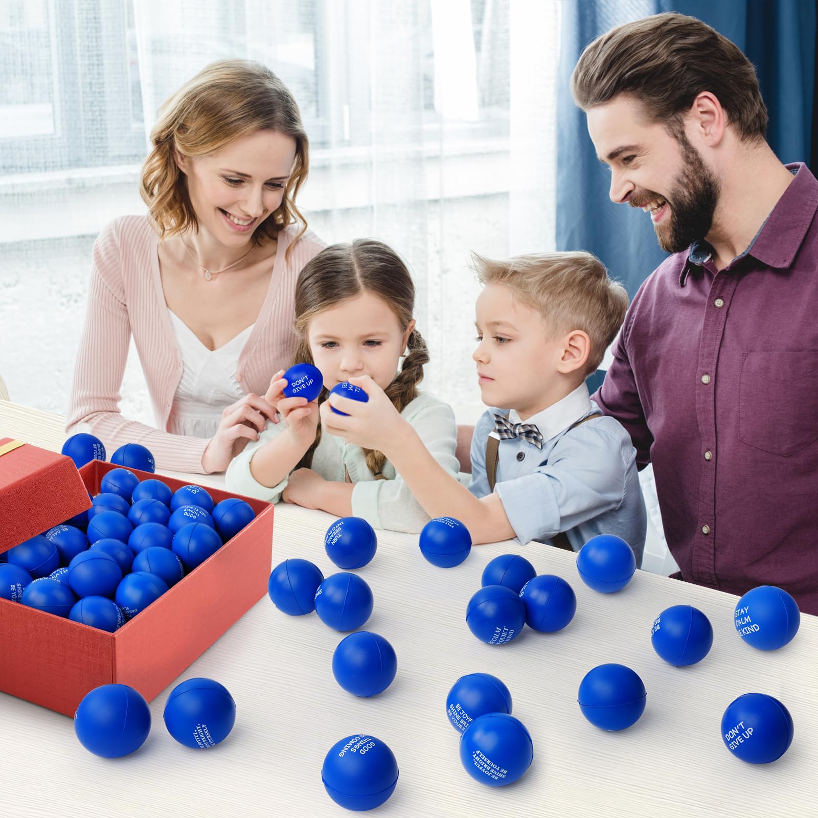 Blue spectrum SHQDD stress balls in navy, sky blue, cobalt