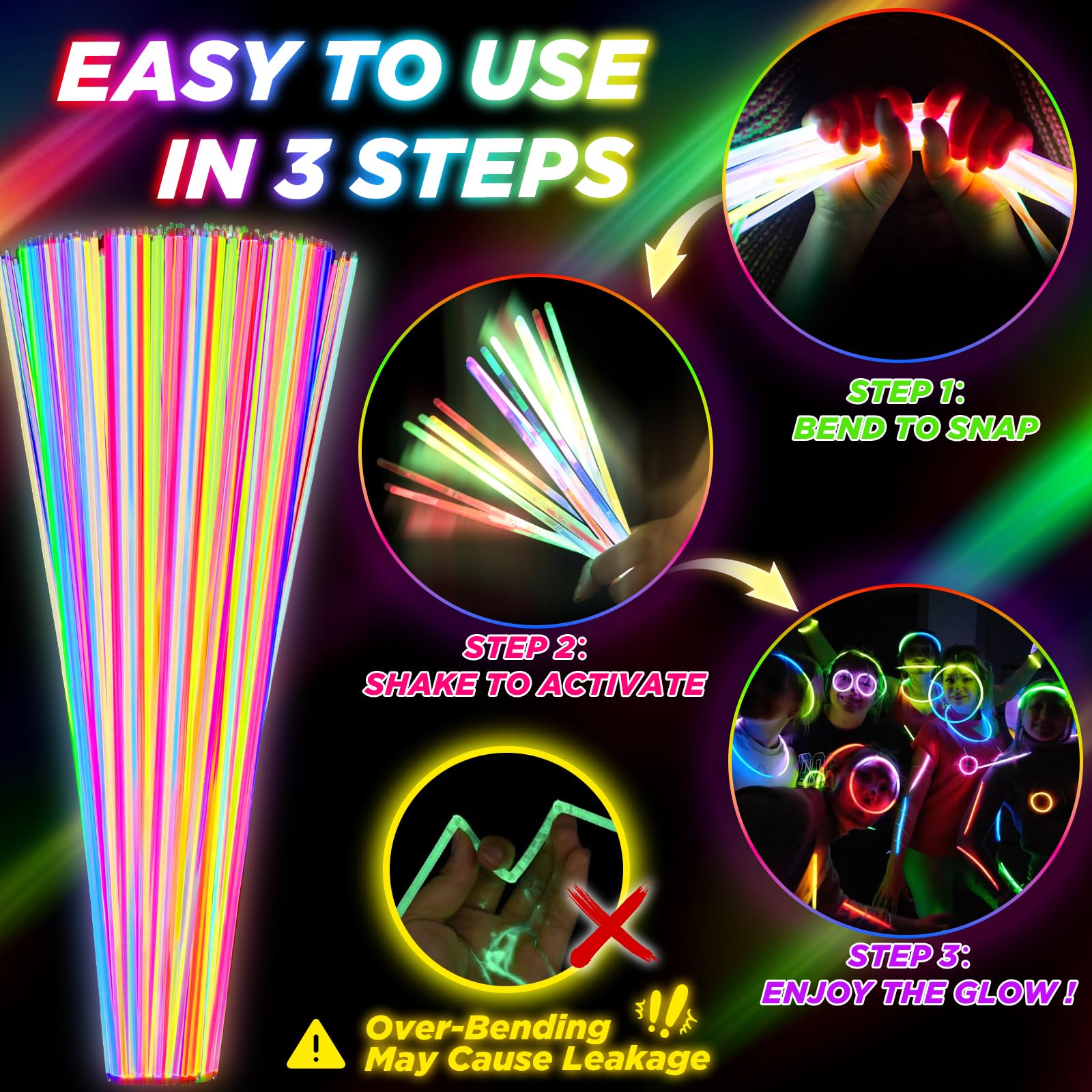 SHQDD child-safe, waterproof glow sticks ensure mess-free play
