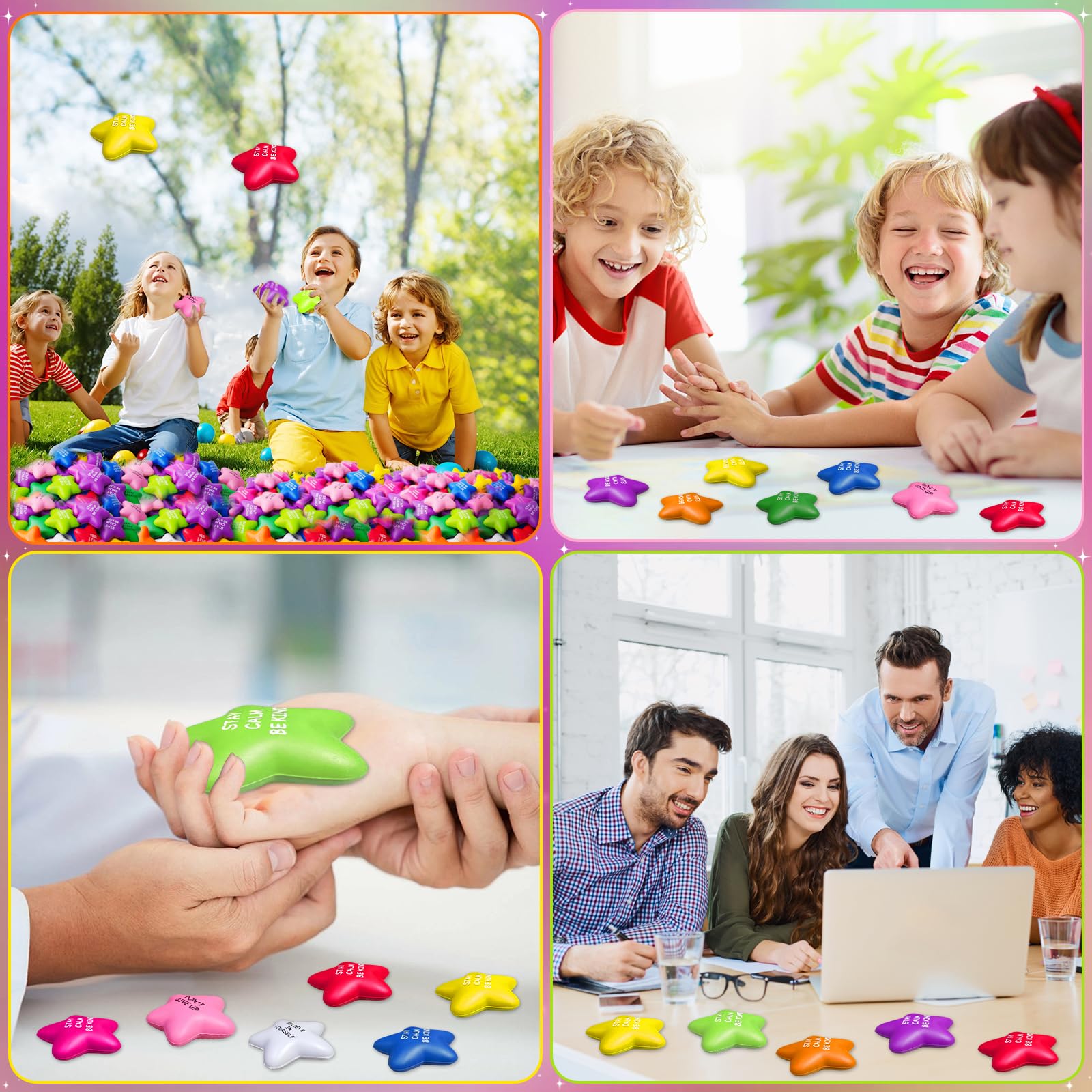 SHQDD kids using stress balls illustrates safe, soft fidget toy for focus.