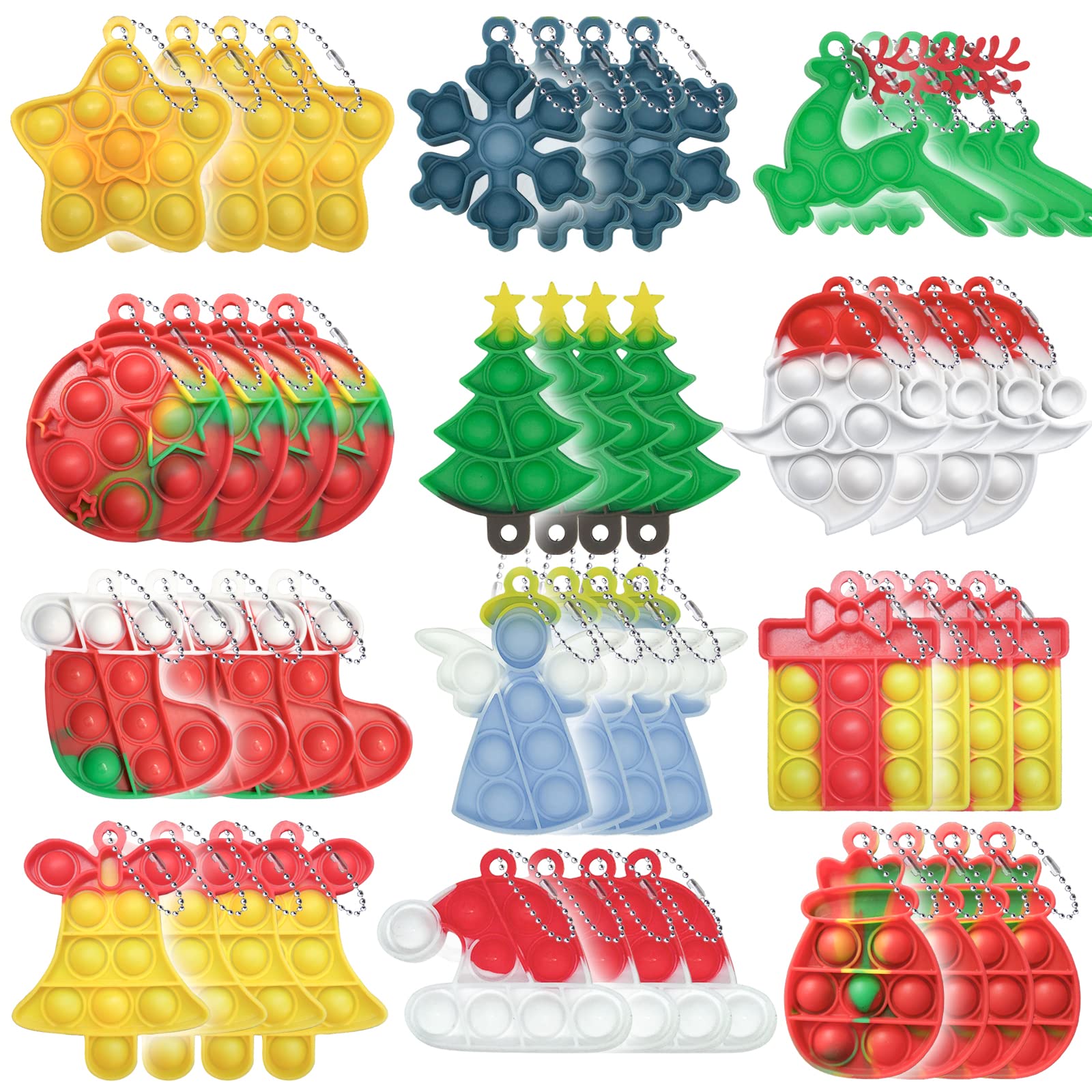 SHUIHU Christmas mini push pop bubble keychain close-up showing colorful silicone design for stress relief on the go