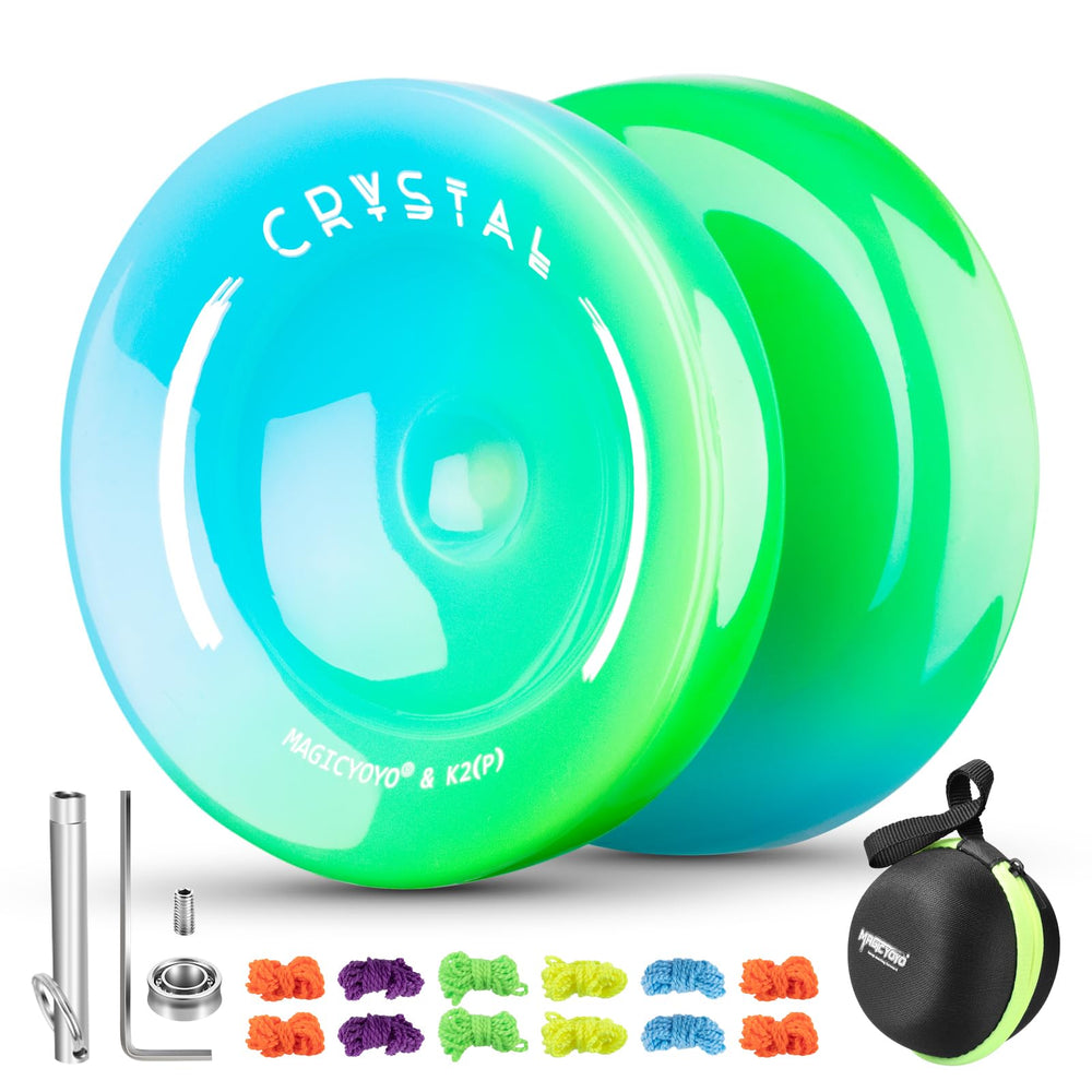 ShungRu Crystal Yoyo K2 blue-green gradient front view for beginners and collectors.